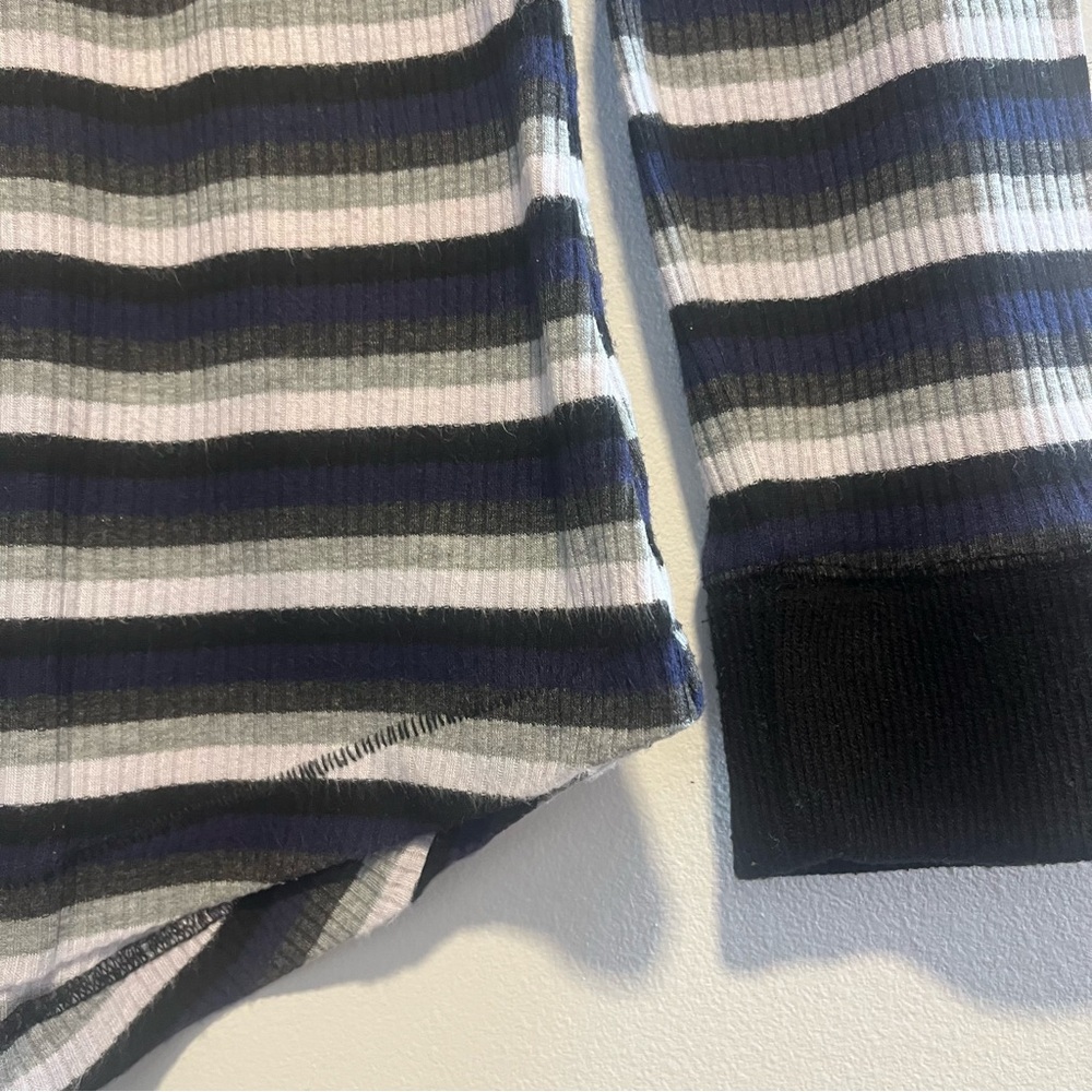 FREE PEOPLE Good on You Grey Multi Striped Three Quarter Sleeve Tee - Picture 8 of 14
